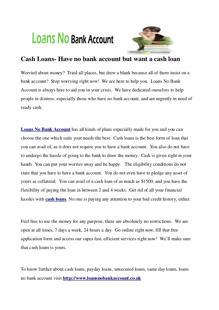 Payday loans no bank account